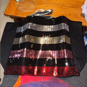 Victoria's Secret Black Sequin Stripe Tote 👜 Pink, Silver & Red & Gold